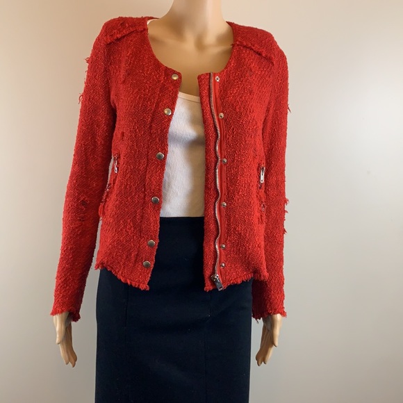 IRO distressed red Agnette jacket with frayed edges Size 1/S - Picture 7 of 11